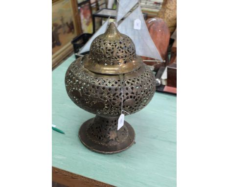 An Indian pierced brass hanging lantern