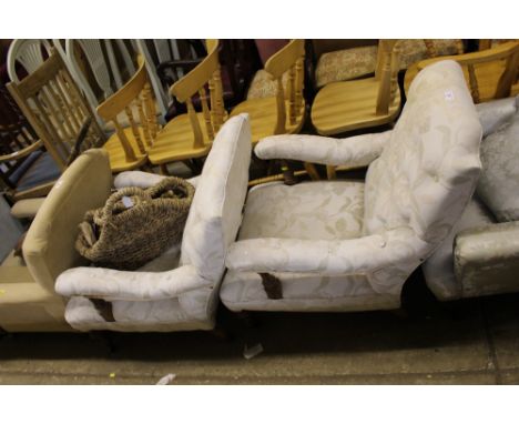 Two late Victorian floral upholstered and button back arm chairs