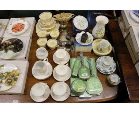 A green enamel decorated dressing table set; various Aynsley china; Art Deco style teaware etc.