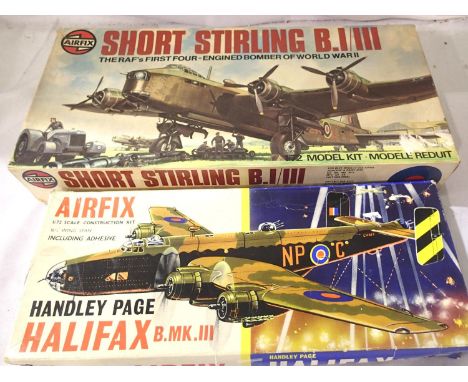 Two Airfix 1/72 aircraft kits; Short Stirling, appears complete/unstarted and Halifax, started/no decals. P&amp;P Group 1 (£1