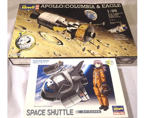 Revell 1/96 scale Apollo; Columbia and Eagle and a Hasegawa space shuttle. Both appear sealed as new, wear to boxes. P&amp;P 