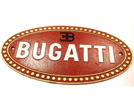 Cast iron Bugatti sign, 35 cm. P&amp;P Group 1 (£14+VAT for the first lot and £1+VAT for subsequent lots) 