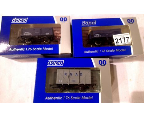 Three Dapol/Wessex wagons, limited edition wagons, two Royal Navy SNSO 7 plank with load limited edition 50 and 78/111 and Ro