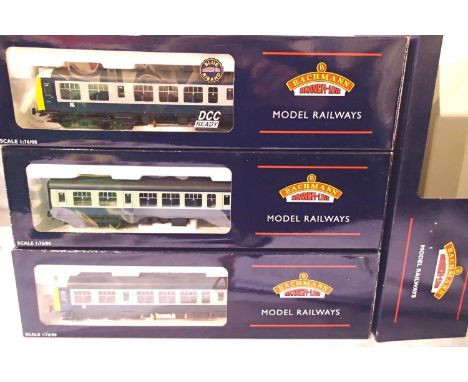 Bachmann 32-910 Class 108 three car DMU, Blue/Grey, Yellow ends, Manchester - Buxton destination blinds, in excellent conditi