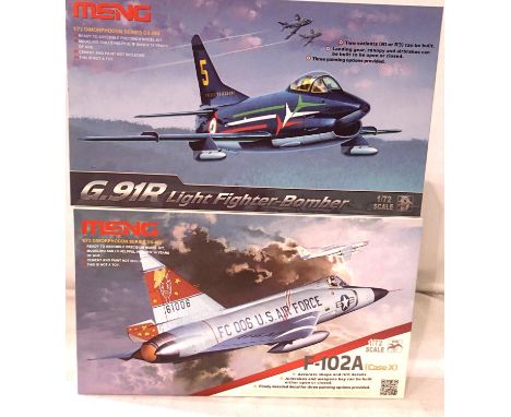 Two 1/72 scale Meng DS000/DS004 plastic kits, F-102A and G-91R, both as new (contents unchecked). P&amp;P Group 1 (£14+VAT fo