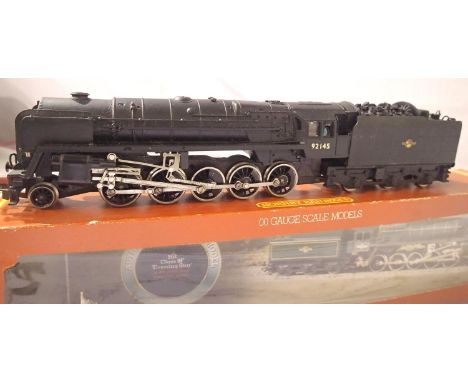 Hornby Class 9F with kit built tender, 92145, Black, Late Crest, tender top loose, in good condition, part box poor. P&amp;P 