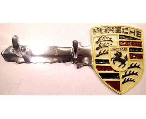 Cast aluminium Porsche sign. Aluminium Porsche key shaped wall key holder, L: 30 cm. P&amp;P Group 1 (£14+VAT for the first l