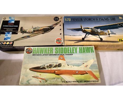 Three Airfix 1/72 scale aircraft kits; Skyhawk, Defiant and Gladiator. All appear complete, unchecked. P&amp;P Group 1 (£14+V