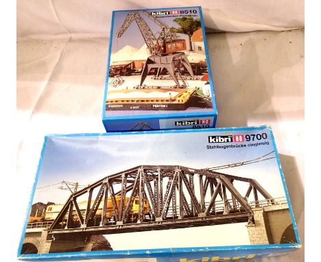 Two Kibri HO scale kits; 8510 crane, 9700 bridge, both started and appear complete with instructions, unchecked. P&amp;P Grou