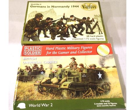 Two 1/72 scale figure sets; Valiant Miniatures - Germans in Normandy 1944 (68 pieces) and Plastic Soldier - British carrier x