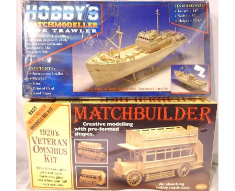 Two Matchstick modelling kits, factory sealed; Hobbys Match Modeller Side Trawler L: 60 cm, Salco Matchbuilder Omnibus and a 