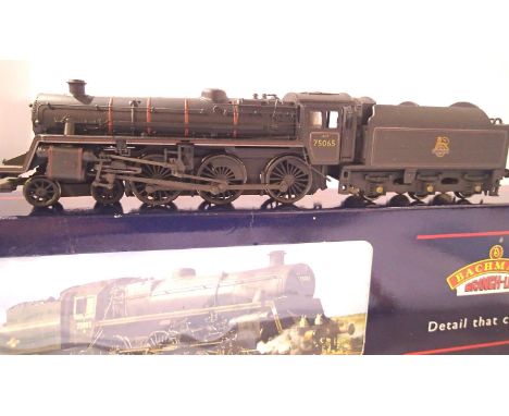 Bachmann 31-100A, standard class 4, refinished 75065, fitted high sided tender, Black, Early Crest, weathered, in very good t