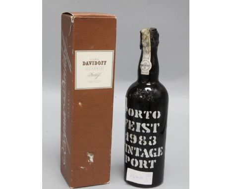 A bottle of Davidoff cognac and a bottle of Feist Port