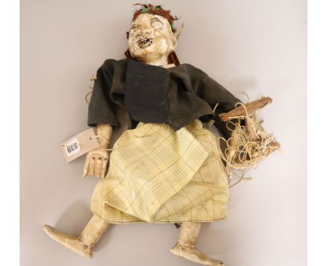 A puppet, a Copeland jug and a Clarice Cliff bowl, puppet H.41cm, jug 7.5in.