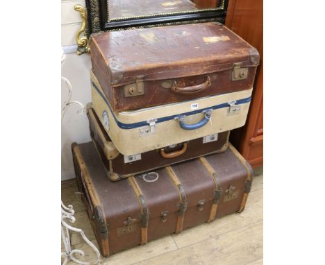 A travel trunk and three other cases, trunk W.75cm