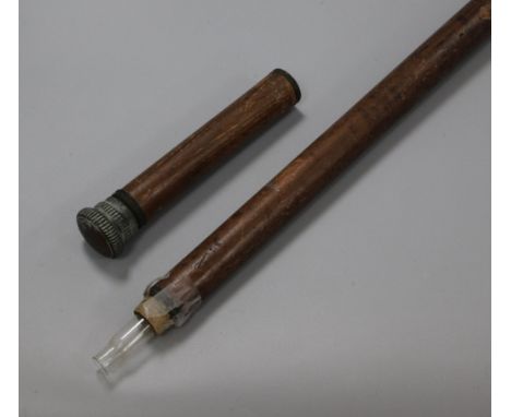 A gentleman's Malacca cane, with fitted spirit flask and glass, H.90cm