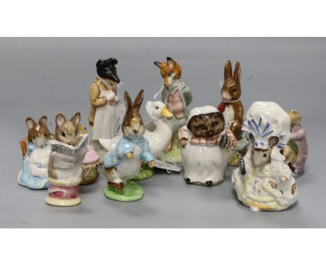 A Beswick Beatrix Potter figure, Pickles and nine other figures, all BP-3b, including Lady Mouse, Mrs Tiggy Winkle, Fierce Ba