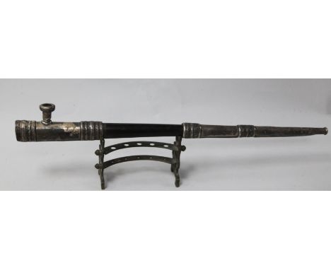 A South East Asian silver mounted opium pipe