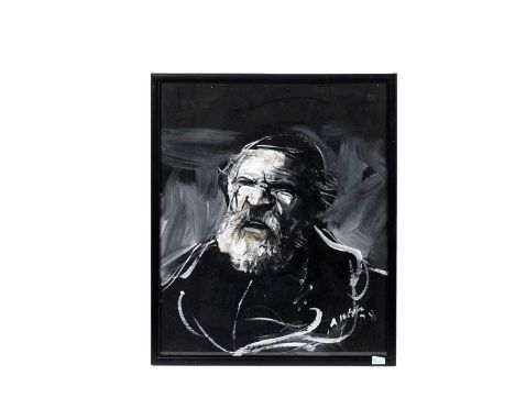 Antoni Sulek  (1951-1988) Portrait of a bearded priest, signed, household paint on brown paper, 39 x 31.5cms, 42 x 34cms in f