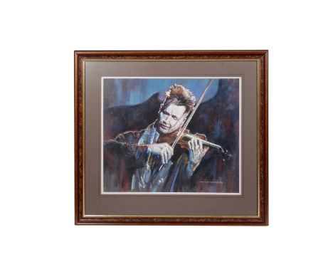 David Newbould (1938-2018) “Nigel Kennedy”, signed and dated ’03, pastel on paper, 46 x 64cms, 70 x 76.5cms in frame.