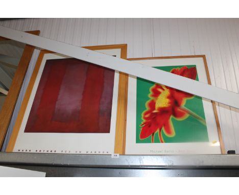 A Mark Rothko 'Red on Maroon' framed poster together with  Michael Banks 'Red Daisy' poster