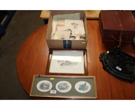 A collection of various prints, pencil sketches, A. Blyth, pencil sketch of cows at a water hole dated 1828, an oriental wate