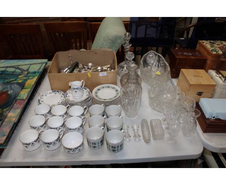 A collection of various glass and china to include Royal Doulton 'Tapestry' tea ware; various silver plated and other cutlery
