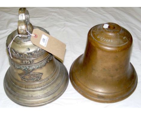 An ornately embossed bronze ship's bell dated 1957 by Duarte, Lemos & Filhos, Fermentelos, together with one other ship's bel