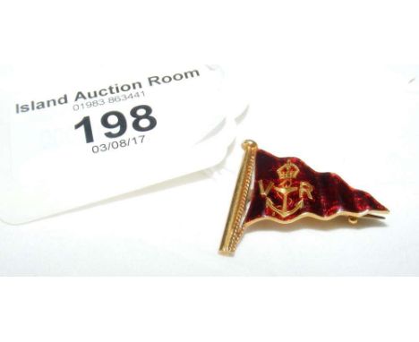 An 18ct gold and enamel Royal Victoria Yacht Club burgee brooch by Benzie of Cowes