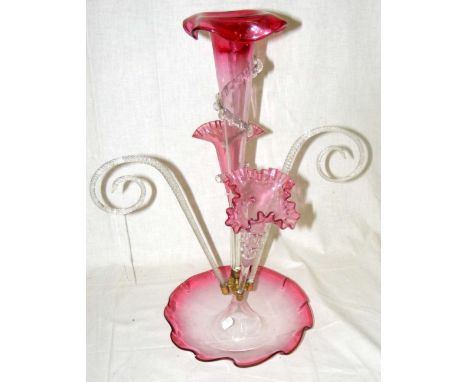 A 1920's cranberry glass epergne