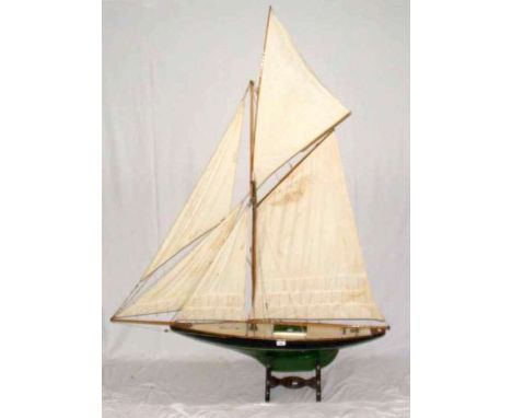 A large scale old model pond yacht of "Olave" - fully rigged and canvassed with stand - 130cm x 180cm high