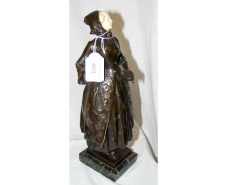 A bronze and ivory figure of a woman - signed F Lugerth - on marble base - 31cm high overall