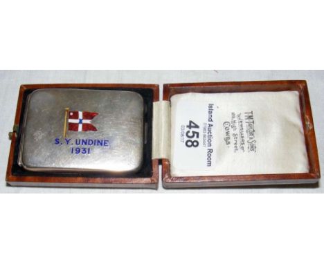 A silver and enamel book matches case - "S.Y. Undine 1931"