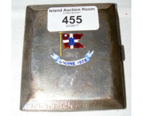 A small silver and enamel cigarette case with East Cowes Sailing Club enamel pennant and inscription "Undine 1928"