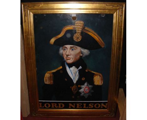 A 117cm x 86cm enamel pub sign "Lord Nelson" with hand-painted portrait in gilt frame