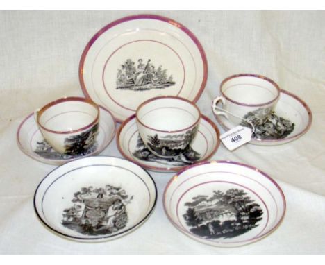 A collection of early 19th century tea ware including cups, saucers, bowls in memory of the death of Princess Charlotte (labe