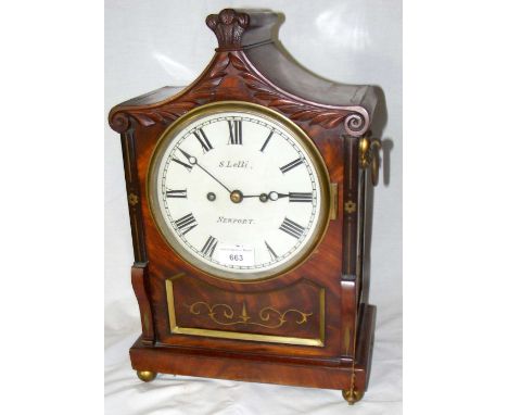 A Regency mahogany bracket clock by Lelli of Newport, Isle of Wight having brass inlay and twin fusee repeater movement - 42c