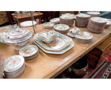 Large collection of Copeland Spode transfer printed and painted dinnerwares in Asiatic pheasant pattern.