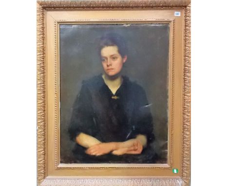 EARLY 20TH CENTURY BRITISH SCHOOL Half length portrait of a seated lady in black dress Oil on canvas 80cm x 62cm