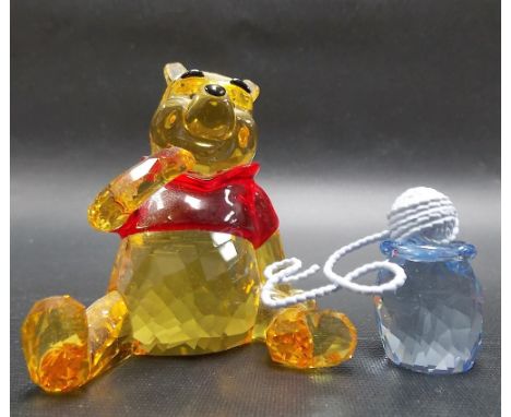 Swarovski coloured crystal model of Disney Winnie The Pooh with jar of hunny.