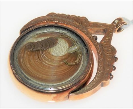 Victorian rose gold mourning swivel fob within a scroll engraved mount, the swivel with monogrammed bloodstone, the reverse w