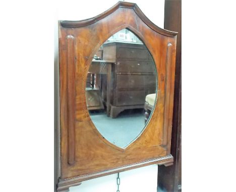 19th Century mahogany checker strung inlaid wall mirror with navette shaped mirror, the rectangular frame with arched top, th