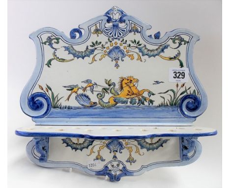 Gien Faience pipe or spoon rack, printed mark to the back, width 29.5cm.