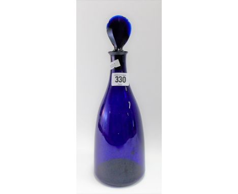 George III cobalt Bristol blue glass decanter and stopper, height 29.5cm (stopper with chips).