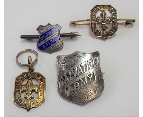 Two silver gilt Scout 'Thanks' badges; together with two sterling silver Salvation Army badges (4)
