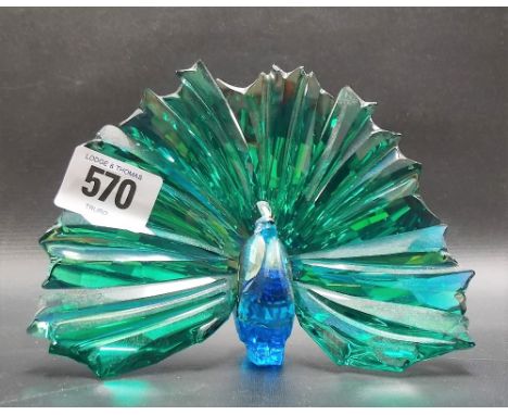 Swarovski coloured crystal model of a peacock, width 15cm.