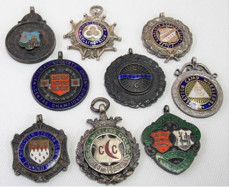 Nine silver &amp; enamel cycling fob medals