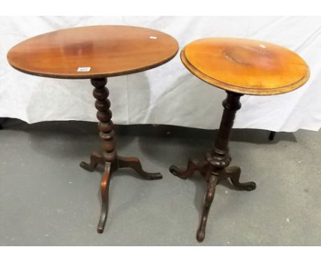 19th Century mahogany oval tripod occasional table with bobbin turned pedestal, width 53cm; together with a Victorian tripod 