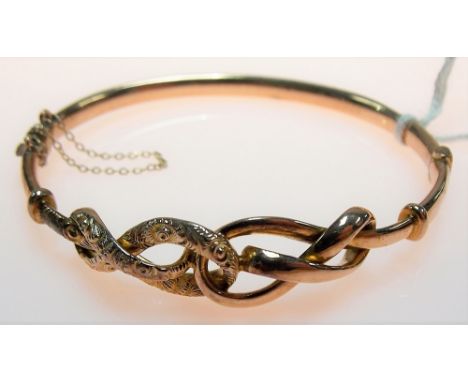 9ct gold hinged twist design bangle, stamped 9TT, weight 6.9g approx. 