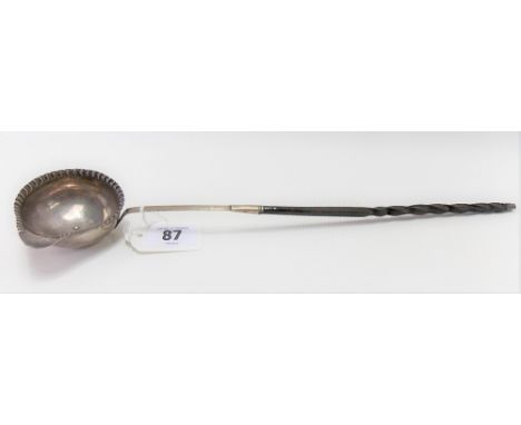 White metal toddy ladle with twisted baleen handle, length 33cm